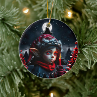 Gothic elf magic under the full moon.  ceramic ornament
