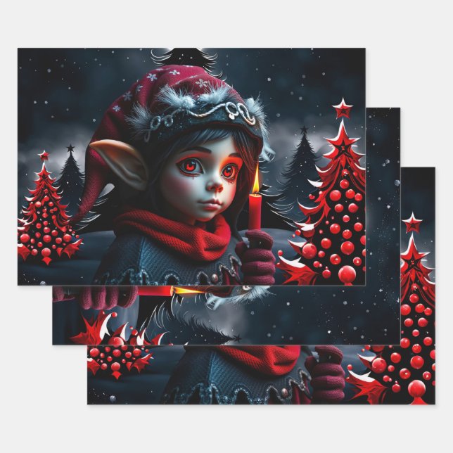 Gothic elf magic under the full moon. wrapping paper sheet (Set)
