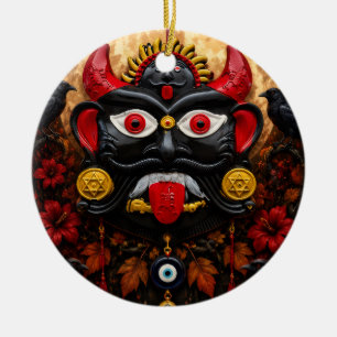 Gothic Evil Eye Halloween Drishti Bommai Folk Art Ceramic Ornament