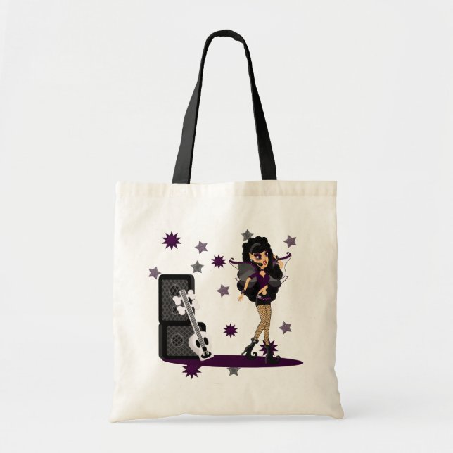 Gothic Faerie with Skull Guitar Tote Bag (Front)