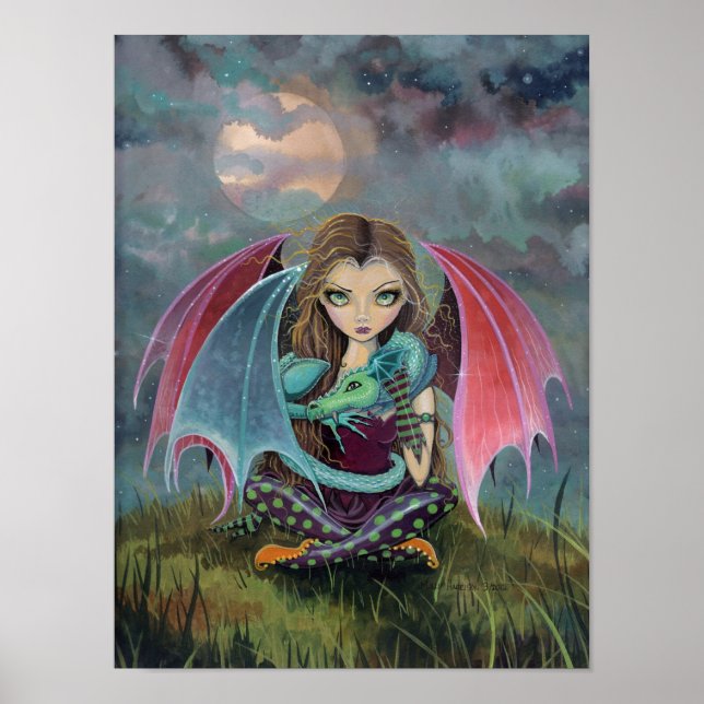 Gothic Fairy and Dragon Fantasy Art Poster (Front)