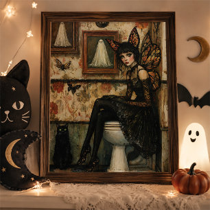 Gothic Fairy Black Cat Halloween Wall Art