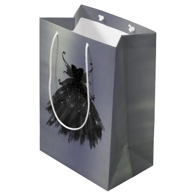 Gothic Fairy Black Gown | Vampy Goth Glam Sheen Medium Gift Bag (Back Angled)