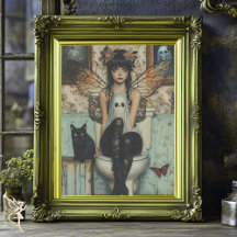Gothic Fairy & Cat Sitting on Toilet Decoupage