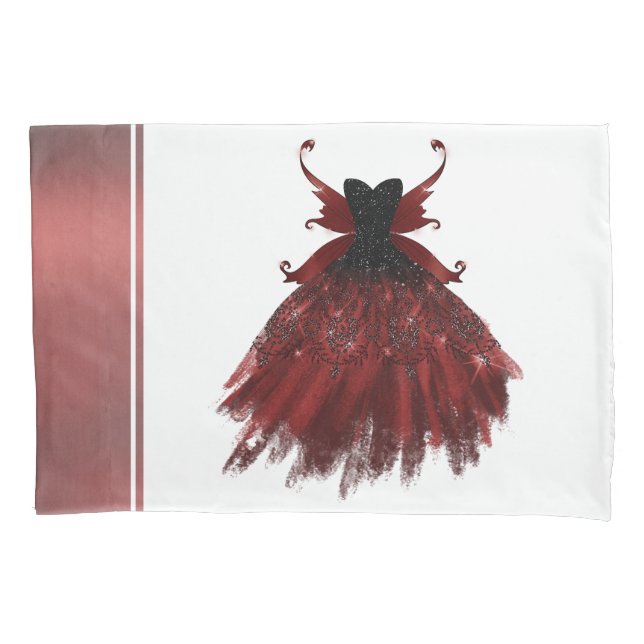 Gothic Fairy Crimson Gown | Deep Radiant Red Sheen Pillowcase (Front)