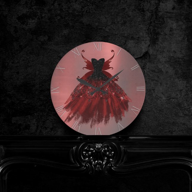 Gothic Fairy Crimson Gown | Deep Radiant Red Sheen Round Clock (Creator Uploaded)
