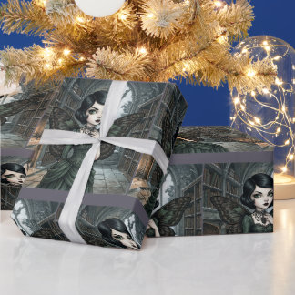 Gothic Fairy Dark Wings Enchanted Library Wrapping Paper
