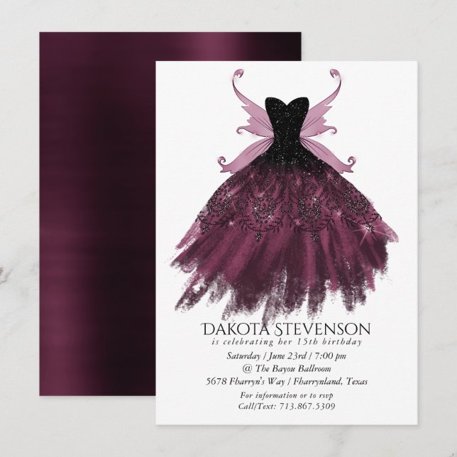 Gothic Fairy Fuchsia Gown | Punk Rock Pink Magenta Invitation (Front/Back)