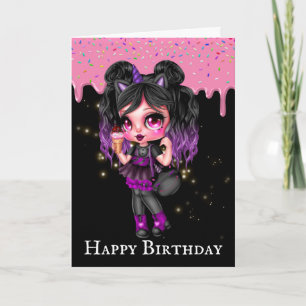 Gothic fairy girl purple black frosting dripping card