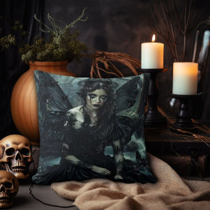 Gothic Fairy in Black Lace Cushion