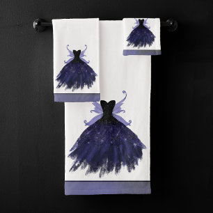 Gothic Fairy Indigo Gown   Deep Royal Purple Sheen Bath Towel Set