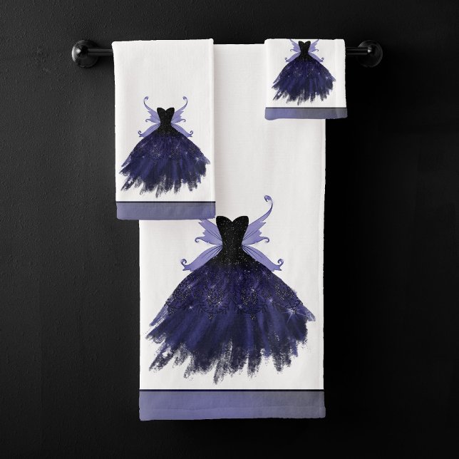 Gothic Fairy Indigo Gown | Deep Royal Purple Sheen Bath Towel Set (Creator Uploaded)