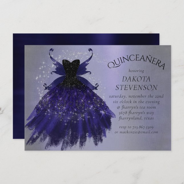 Gothic Fairy Indigo Gown | Deep Royal Purple Sheen Invitation (Front/Back)