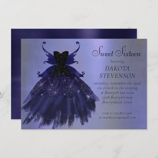 Gothic Fairy Indigo Gown | Deep Royal Purple Sheen Invitation (Front/Back)