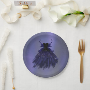 Gothic Fairy Indigo Gown   Deep Royal Purple Sheen Paper Plate