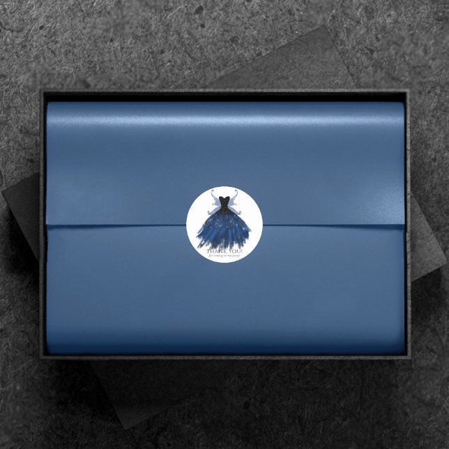 Gothic Fairy Navy Gown | Deep Blue Sheen Thank You Classic Round Sticker (Creator Uploaded)