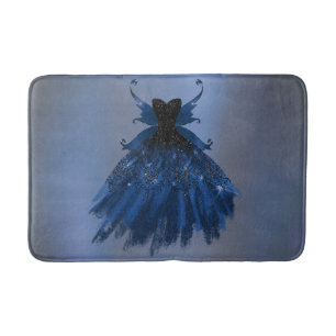 Gothic Fairy Navy Gown Deep Cobalt Blue Sheen Bath Mat