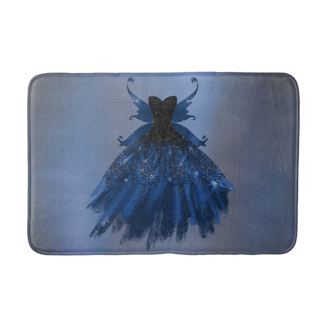 Gothic Fairy Navy Gown | Deep Cobalt Blue Sheen Bath Mat (Front)