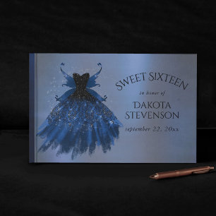 Gothic Fairy Navy Gown   Deep Cobalt Blue Sheen Guest Book