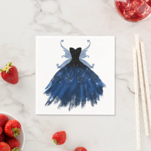 Gothic Fairy Navy Gown   Deep Cobalt Blue Sheen Napkin