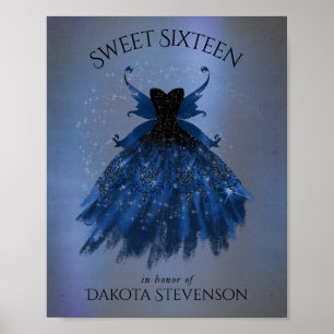 Gothic Fairy Navy Gown   Deep Cobalt Blue Sheen Poster