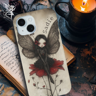 Gothic Fairy on Red Flower  Custom Dark Fantasy iPhone 15 Case