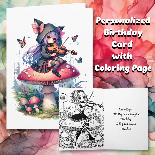 Gothic Fairy Playing Viola on a Mushroom Birthday Card (Creator Uploaded)