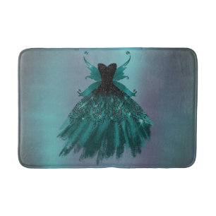 Gothic Fairy Teal Gown   Deep Midnight Green Sheen Bath Mat