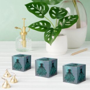 Gothic Fairy Teal Gown   Deep Midnight Green Sheen Favour Box