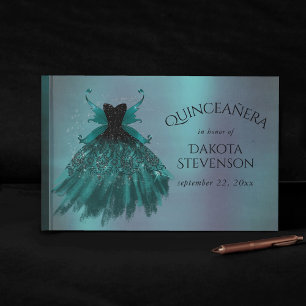 Gothic Fairy Teal Gown   Deep Midnight Green Sheen Guest Book