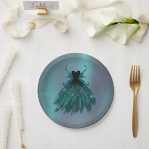 Gothic Fairy Teal Gown   Deep Midnight Green Sheen Paper Plate
