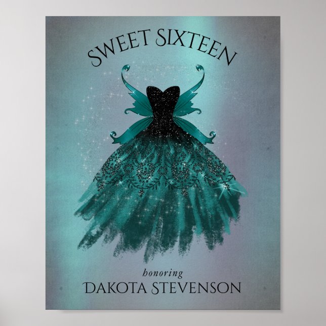 Gothic Fairy Teal Gown | Deep Midnight Green Sheen Poster (Front)