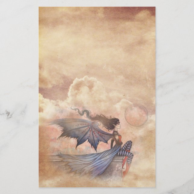 Gothic Fairy Vampire in Clouds Stationary Stationery (Front)
