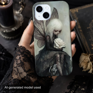 Gothic Fairy & White Rose Custom Dark Fantasy iPhone 15 Case
