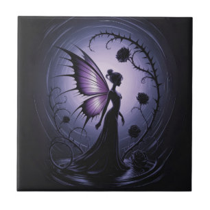 Gothic Fairy with Black Roses - Dark and E Phantas Ceramic Tile