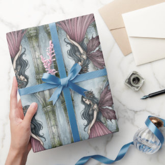 Gothic Fairy Woman Pink Wings Enchanted Wrapping Paper