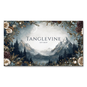 Gothic Fairytale Floral Frame Mountain Moon Scene Magnetic Business Card
