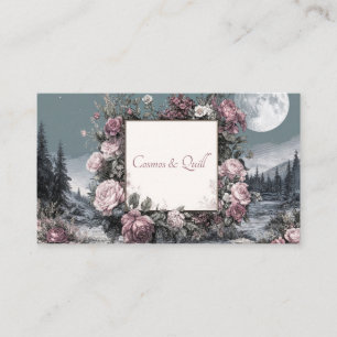 Gothic Fairytale Rose Frame Moonlit Forest Scene Business Card