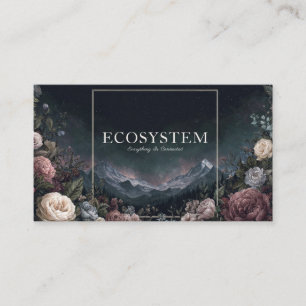 Gothic Fairytale Rose Frame Starry Night Mountain Business Card