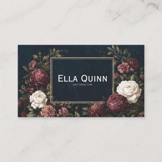 Gothic Fairytale Starry Night Burgundy Rose Business Card (Front)