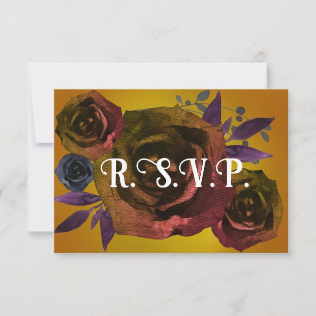 Gothic Fall Modern Dark Floral Wedding RSVP Invitation (Front)