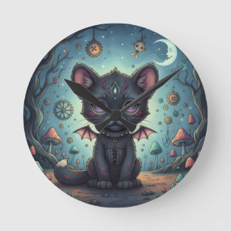 Gothic Fantasy Baby KitBat Round Clock