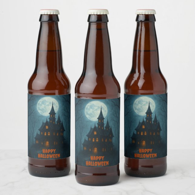 Gothic Fantasy | Haunted Castle & Misty Moonlight  Beer Bottle Label (Bottles)