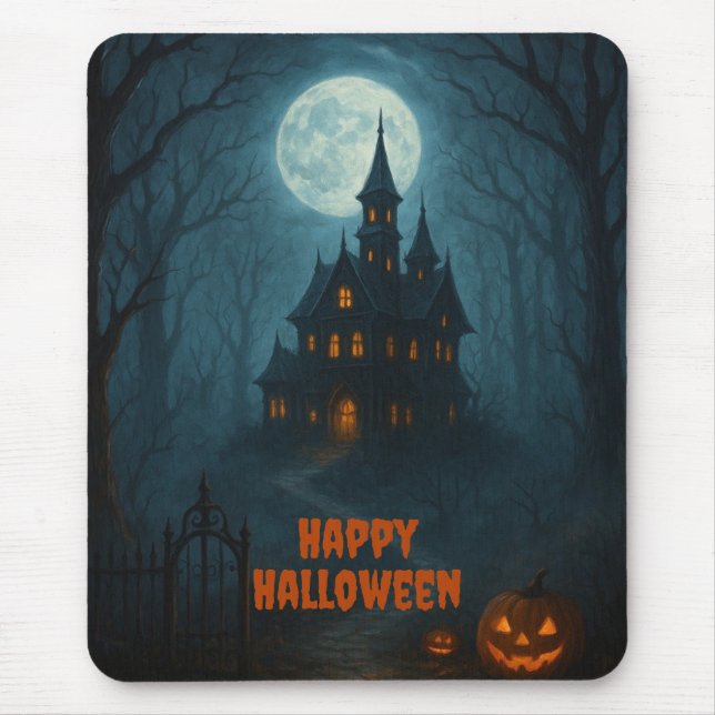 Gothic Fantasy | Haunted Castle & Misty Moonlight  Mouse Pad (Front)