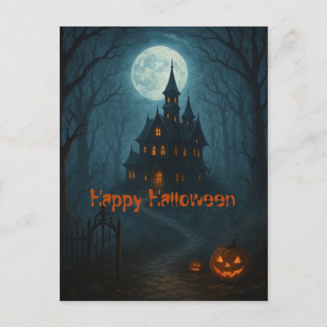 Gothic Fantasy | Haunted Castle & Misty Moonlight Postcard (Front)