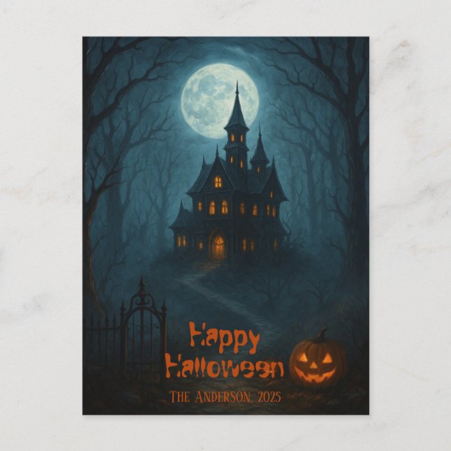 Gothic Fantasy | Haunted Castle & Misty Moonlight  Postcard (Front)