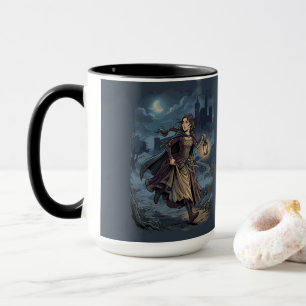 Gothic Fantasy Mediaeval Girl Lantern Castle Night Mug