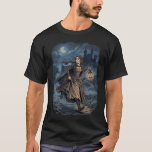 Gothic Fantasy Mediaeval Girl Lantern Castle Night T-Shirt