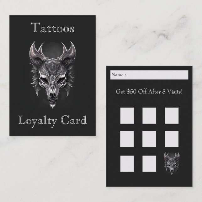 Gothic Fantasy Wolf Skull Black & silver Loyalty  Business Card (Front/Back)