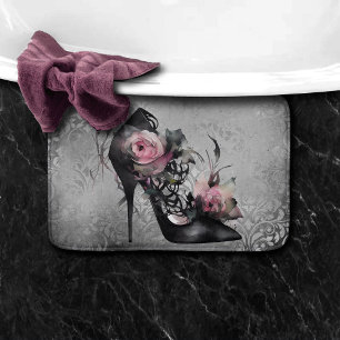 Gothic Fashion Stiletto Heel with Mauve Pink Roses Bath Mat